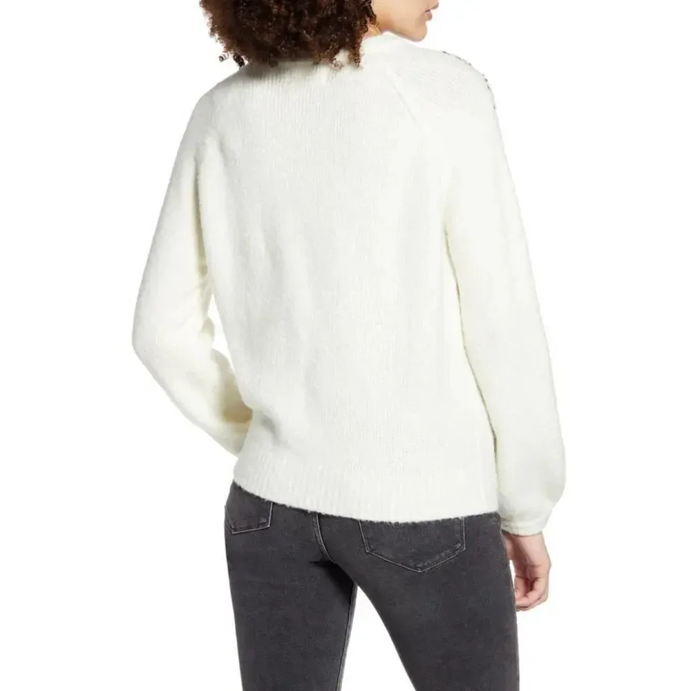NEW Dreamers Women's Size Large Sequin Front Ivory Sweater - Image 3