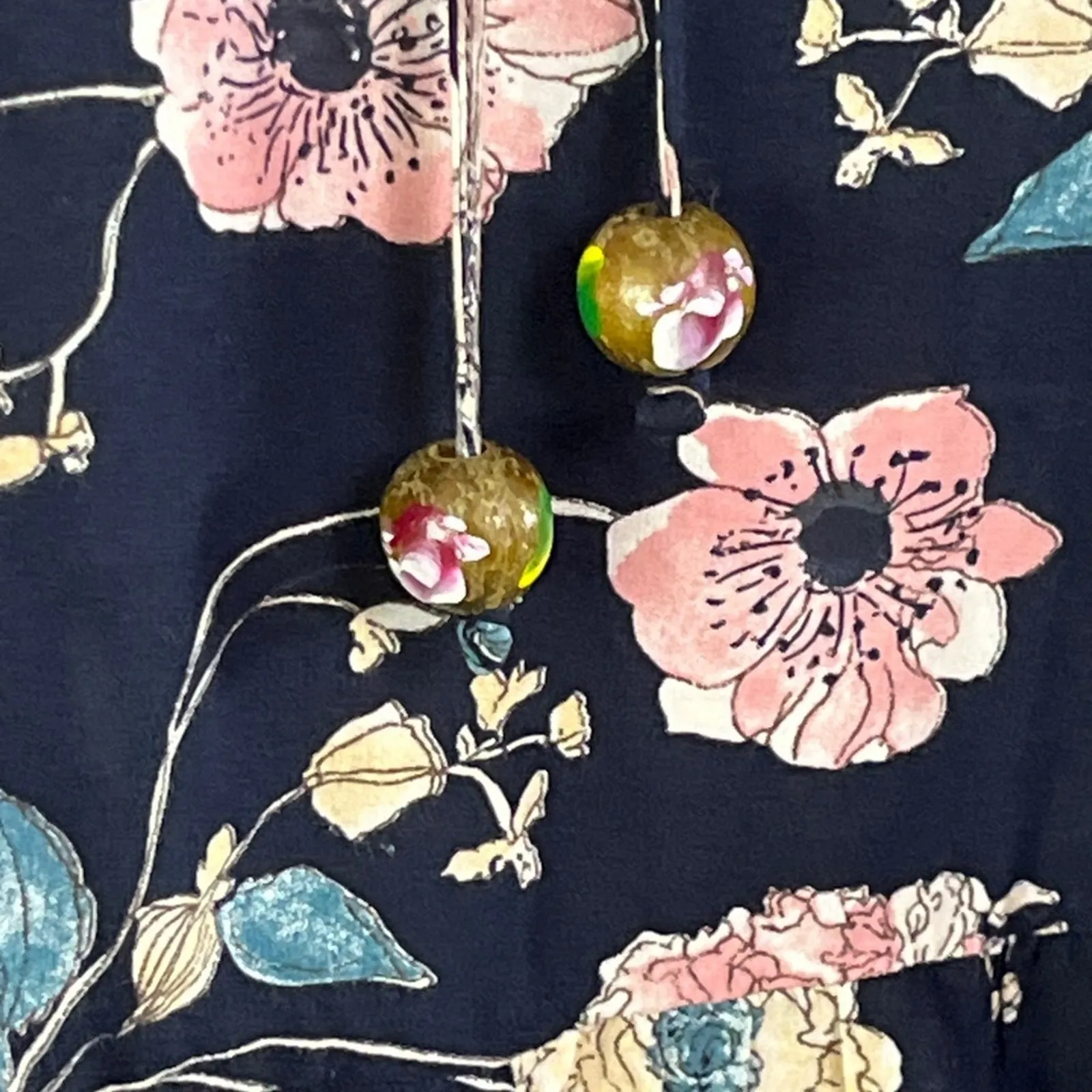 Jodifl Navy Floral Peasant Short Feminine Tunic Black and Pink Womens Size Large - Image 4