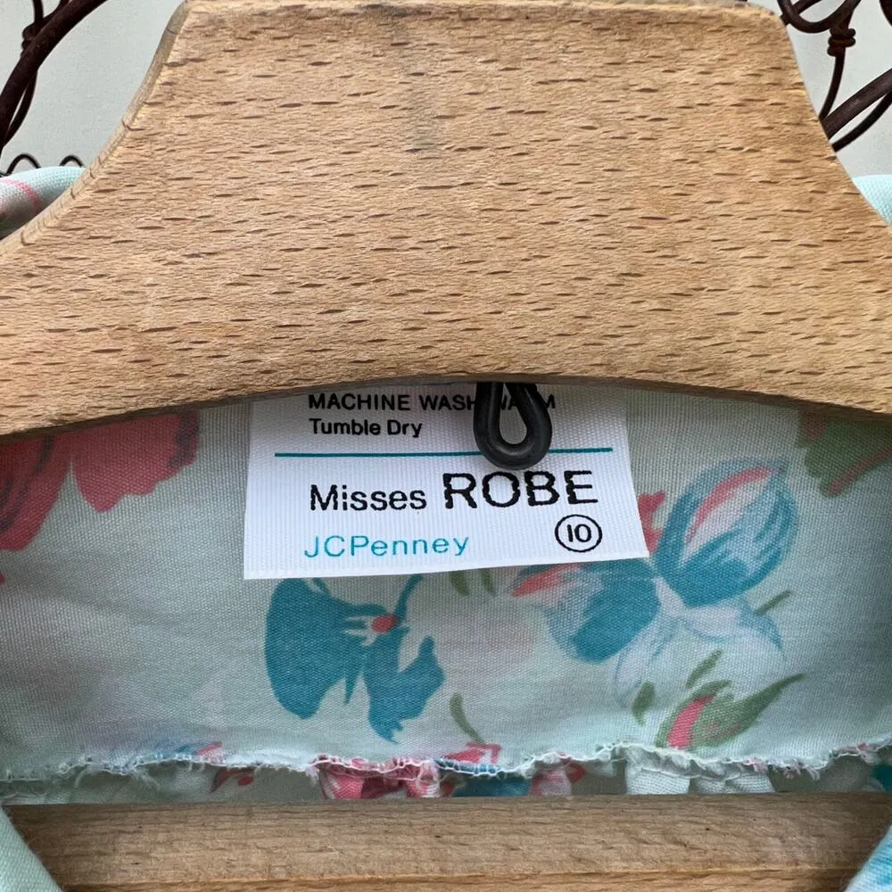 Vintage JCPenney Misses robe blue floral house dress night gown Size M - Image 4