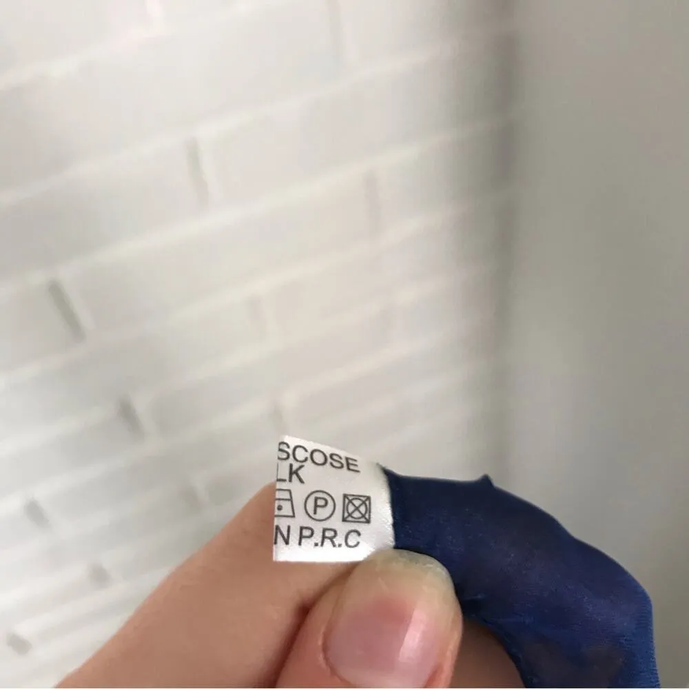 Silk Blend Key and Floral Print Oversized Scarf / Wrap Blue - Image 4