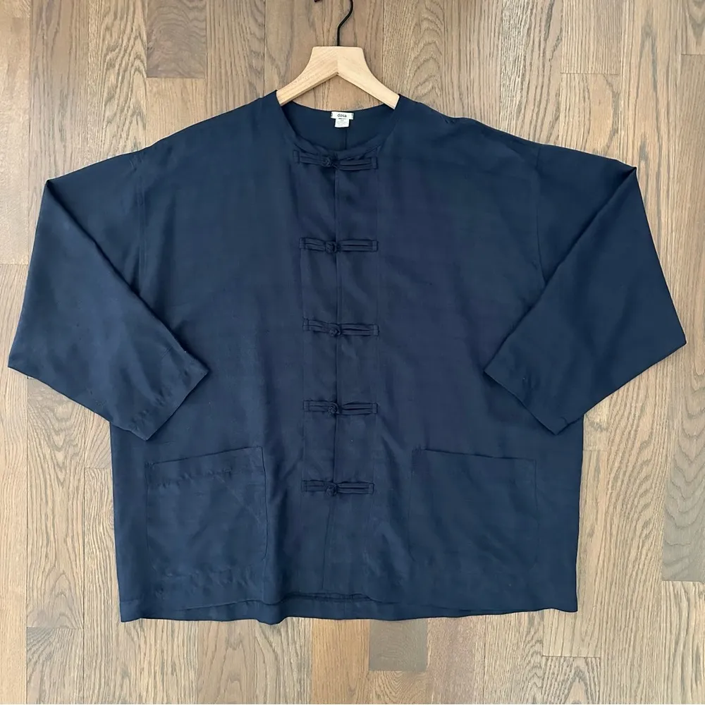 Dosa 100% Washed Silk Boxy Fit Long Sleeve Button Front Top in Navy Blue 2 / M Size M - Image 2