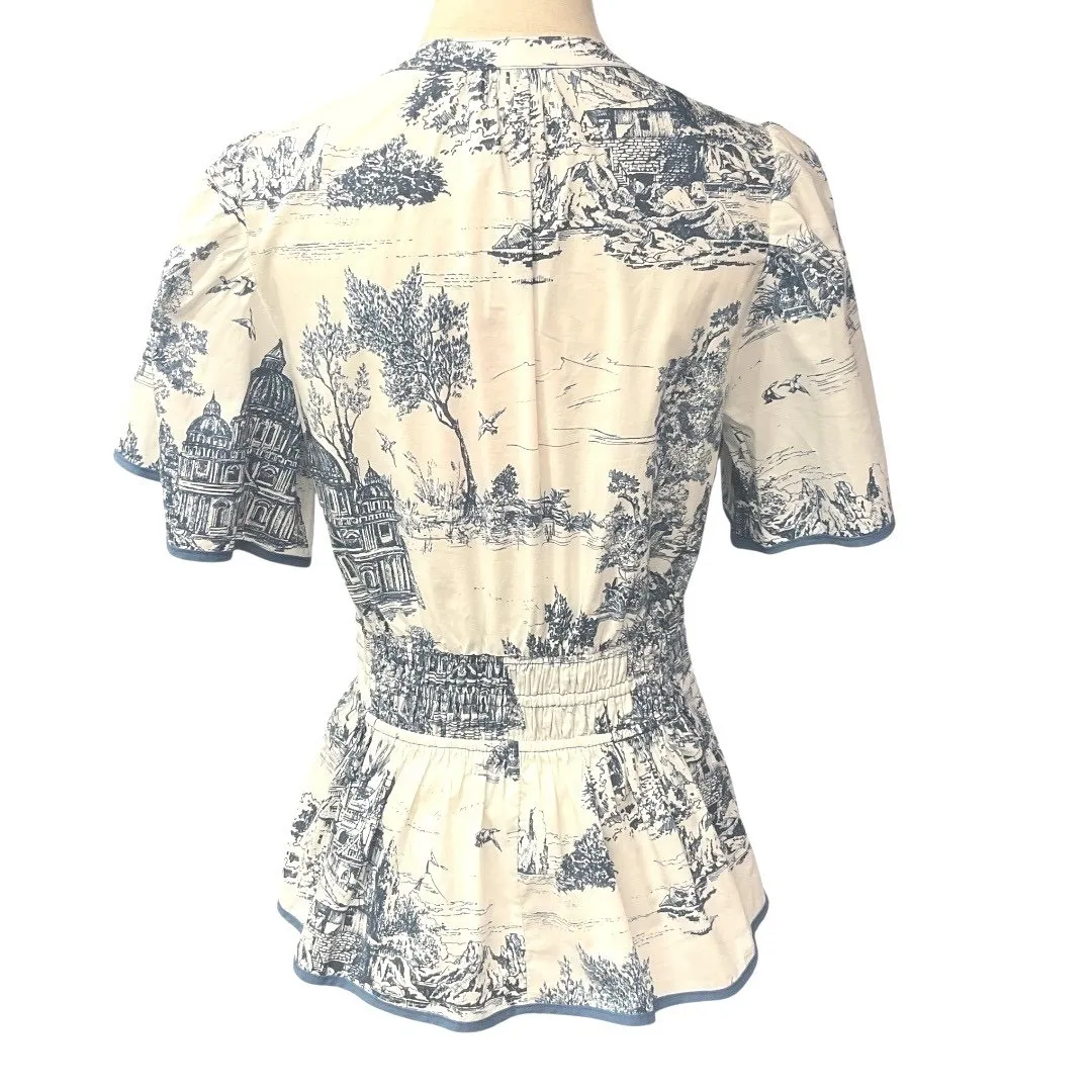 Umgee Overall Printed Smocked Waist Short Sleeve V-Neck‎ Pleated Blouse Sz S NWT - Image 5