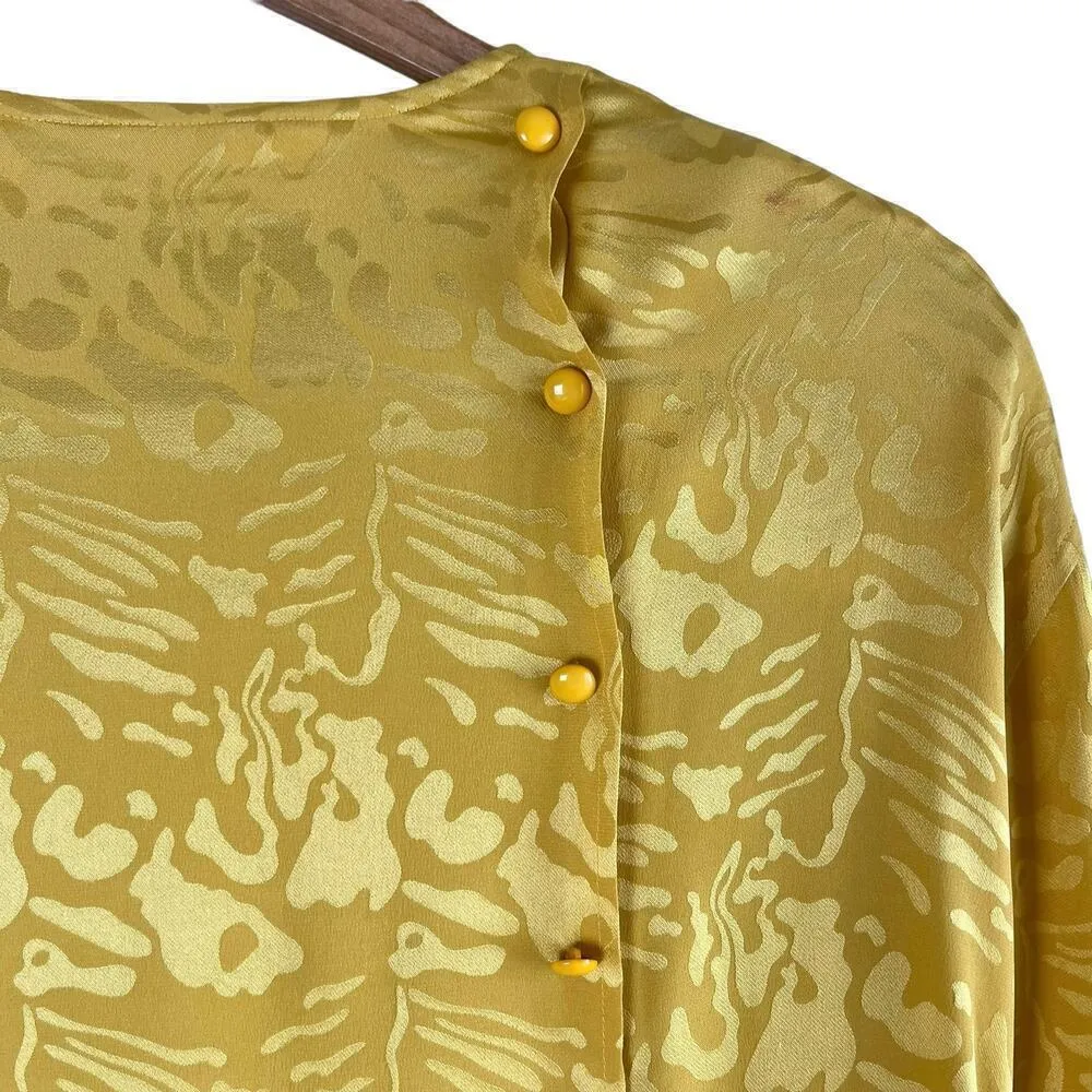 Vintage Nina Ricci 100% Silk Jacquard Long‎ Sleeve Blouse in Yellow, Size 8 Yellow - Image 10