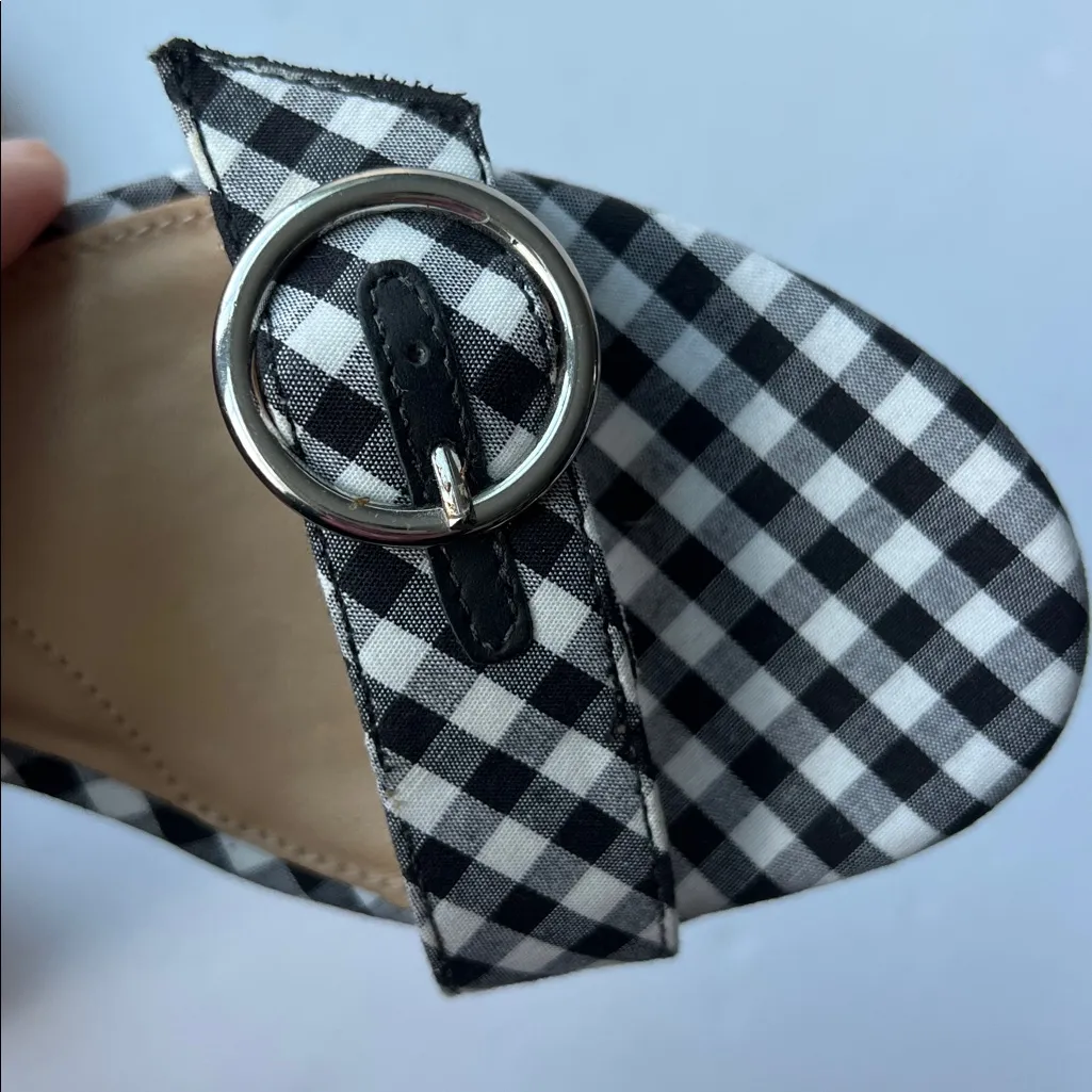 Talbots MIMI Gingham Buckle Block Heel Sandals Sz 7 Cute Summer Resort Style 🟡 - Image 7