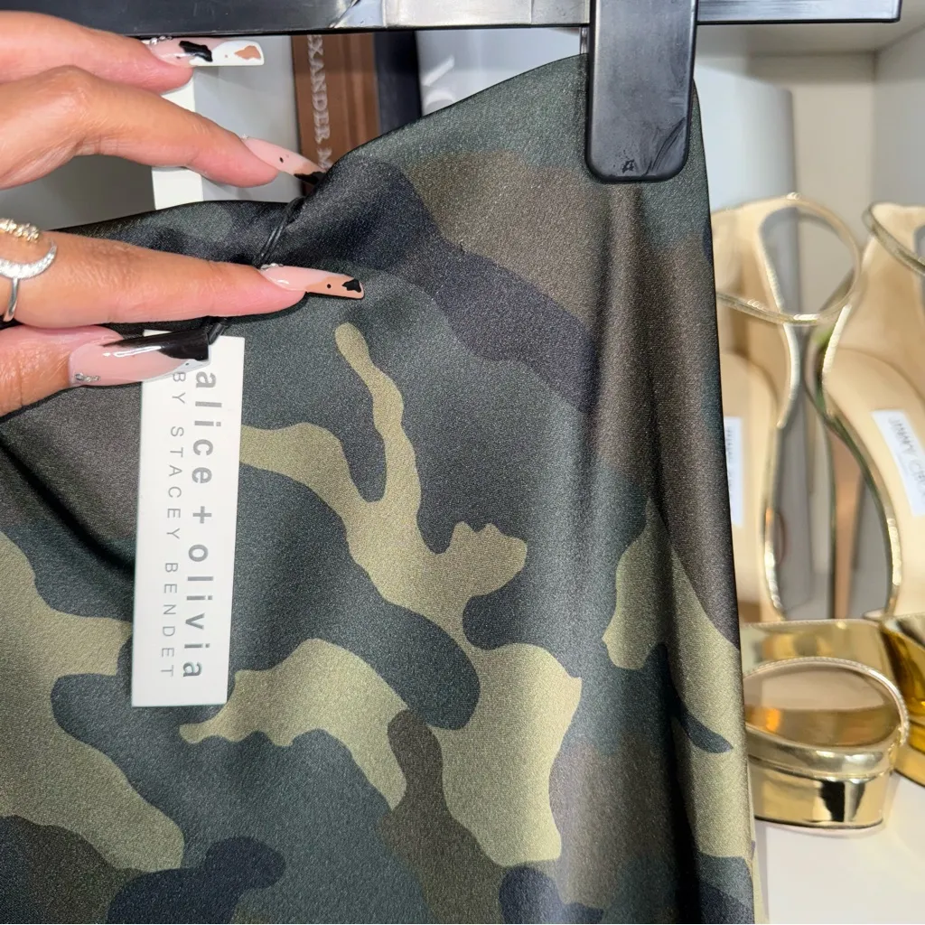 Alice + Olivia Maeve Silk Camo Asymmetric Midi Slip Skirt - Image 13
