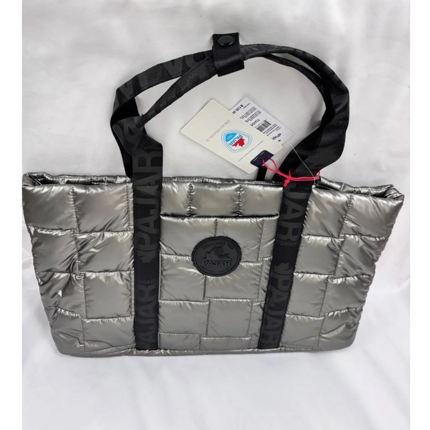Pajar Canada Quilted Metallic Silver Tote Bag Travel Carry - Image 7