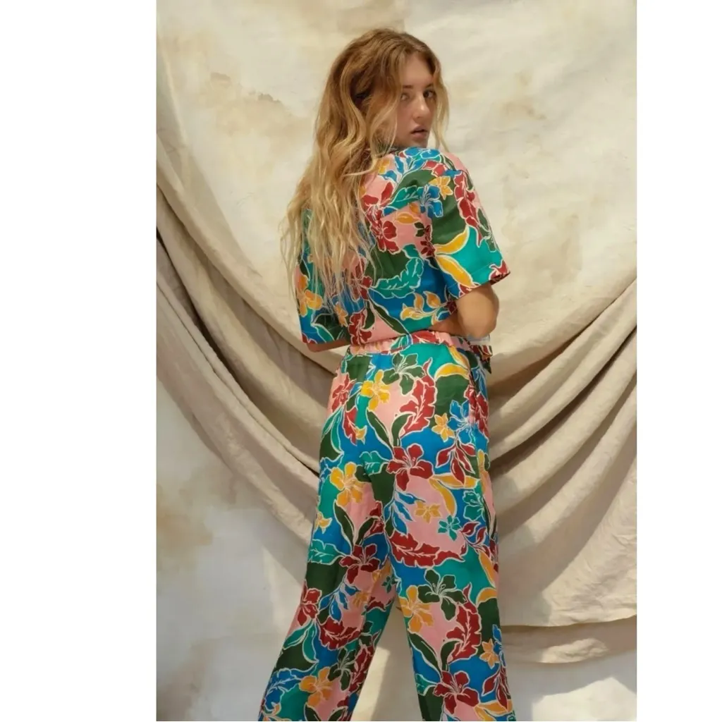 Stone Fox Swim X Free People Gita Linen Pants in Fiesta Floral XS Wide Leg NEW - Image 5