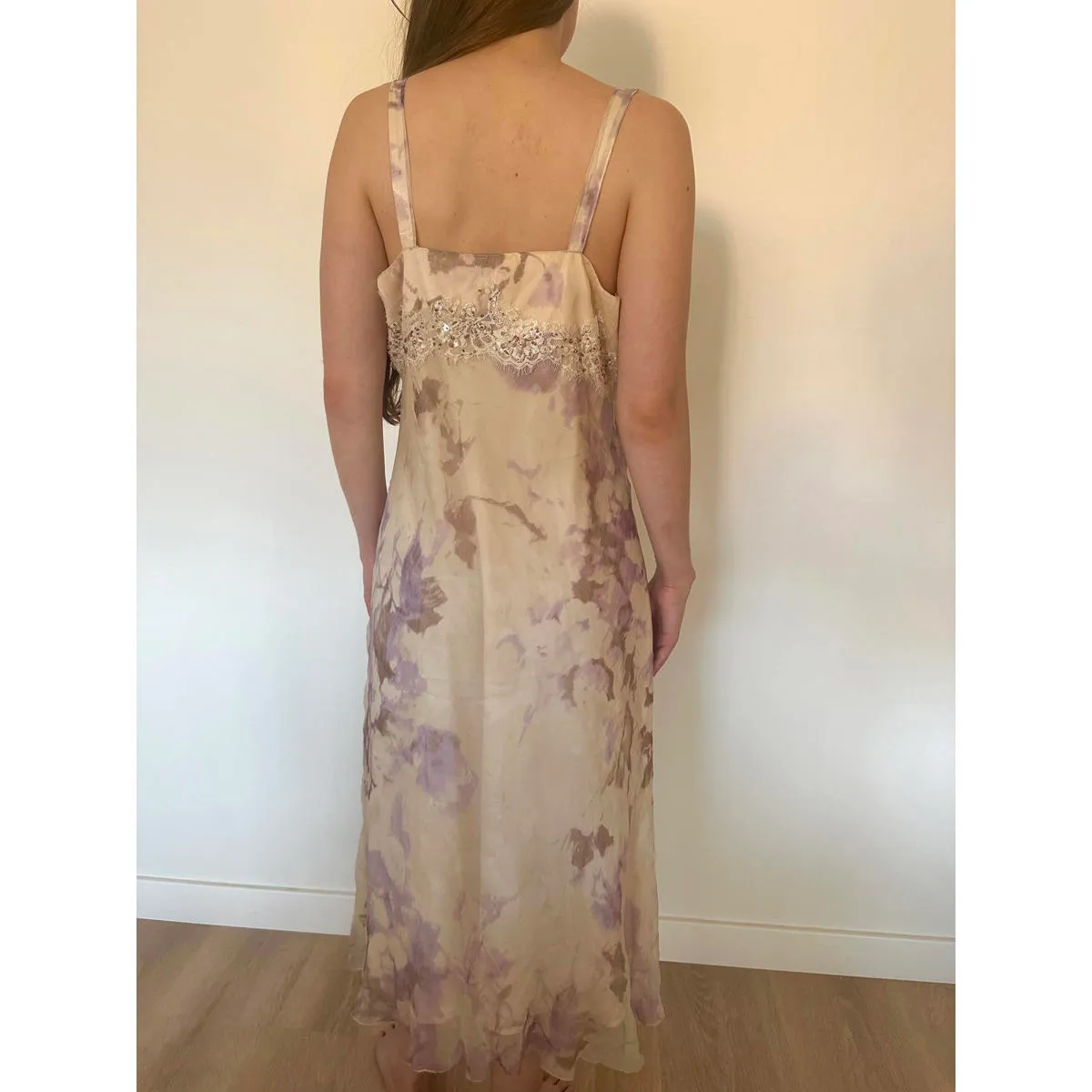 Gina Bacconi White Lilac Lace Watercolor Formal Dress Purple Size M - Image 5