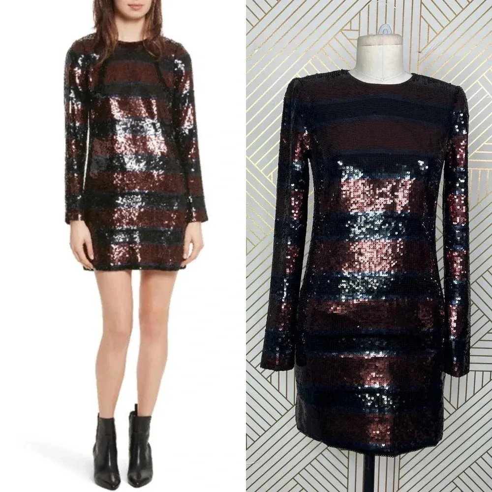 Veronica Beard Breakers Sequin Mini Dress In Dark Red Black Size US‎ 0 - Image 2