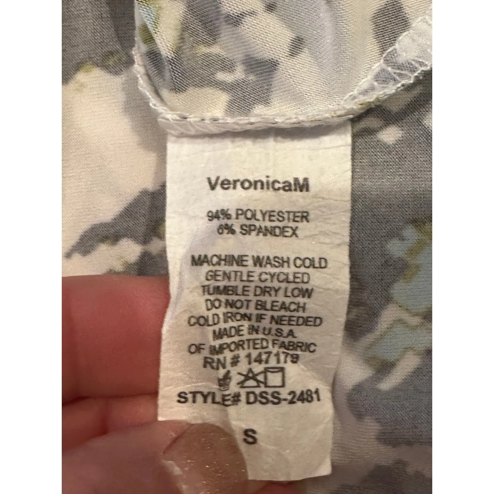 Veronica M Faux Wrap Midi Dress Long Sleeve White Gray Blue Pattern S Excellent - Image 8