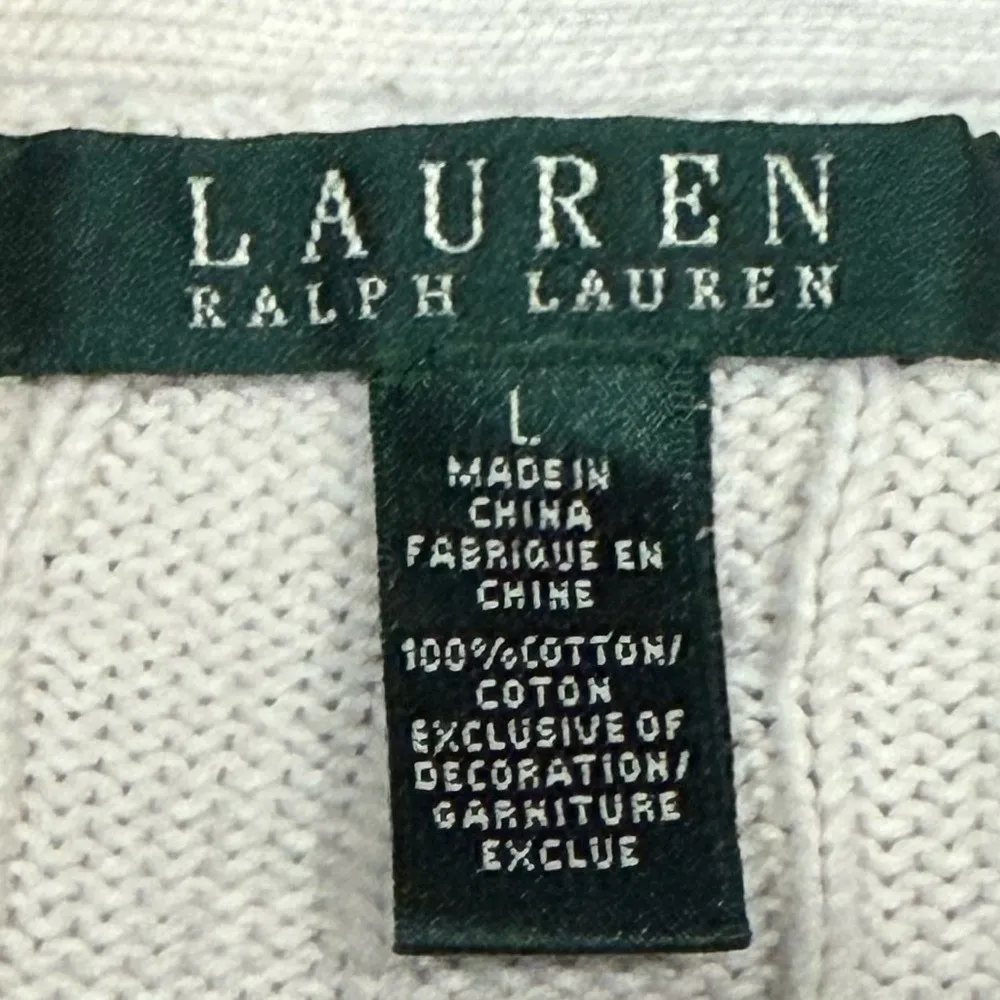 Lauren Ralph Lauren Cream Cable Knit Sweater Gold Crest Buttons Nautical Large - Image 5