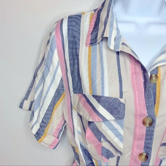 Style‎ Envy Striped Button Down Dress Size M Pink Size M - Image 5
