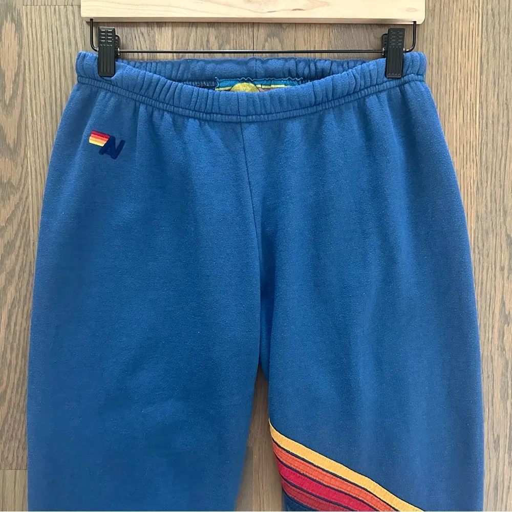 Aviator Nation Stripe Sweatpants in Ocean Blue with Red, Orange, Yellow Large - Image 8