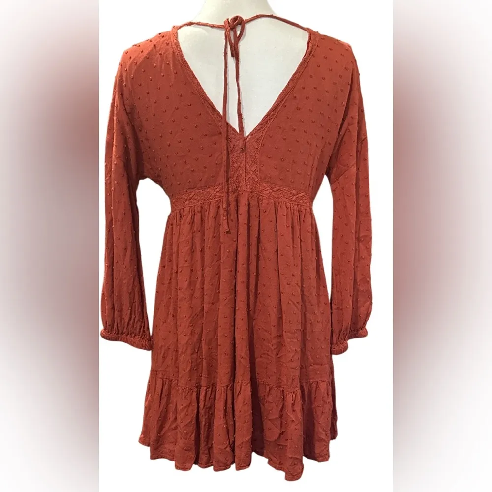 in Loom Bohemian Rust V-Neck Dress 100%Rayon - Image 2