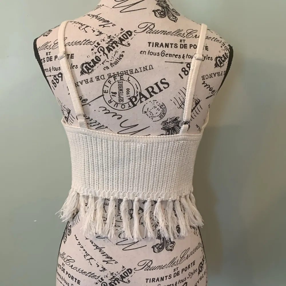 Wild Fable Cream Sweater Crochet Fringe Cropped Bustier Tank Top Women’s Medium White - Image 4