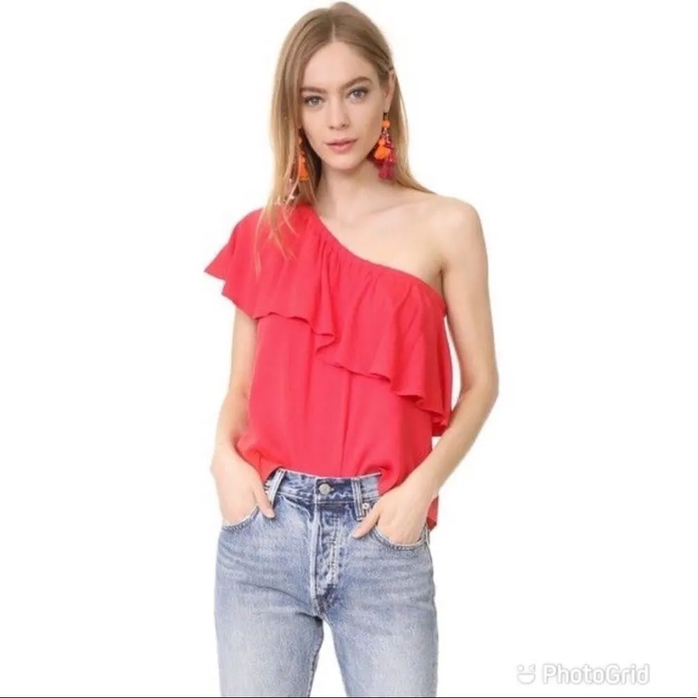 WAYF One Shoulder Top Blouse Popover Ruffle Sleeveless Royal Blue XS X-Small New - Image 11