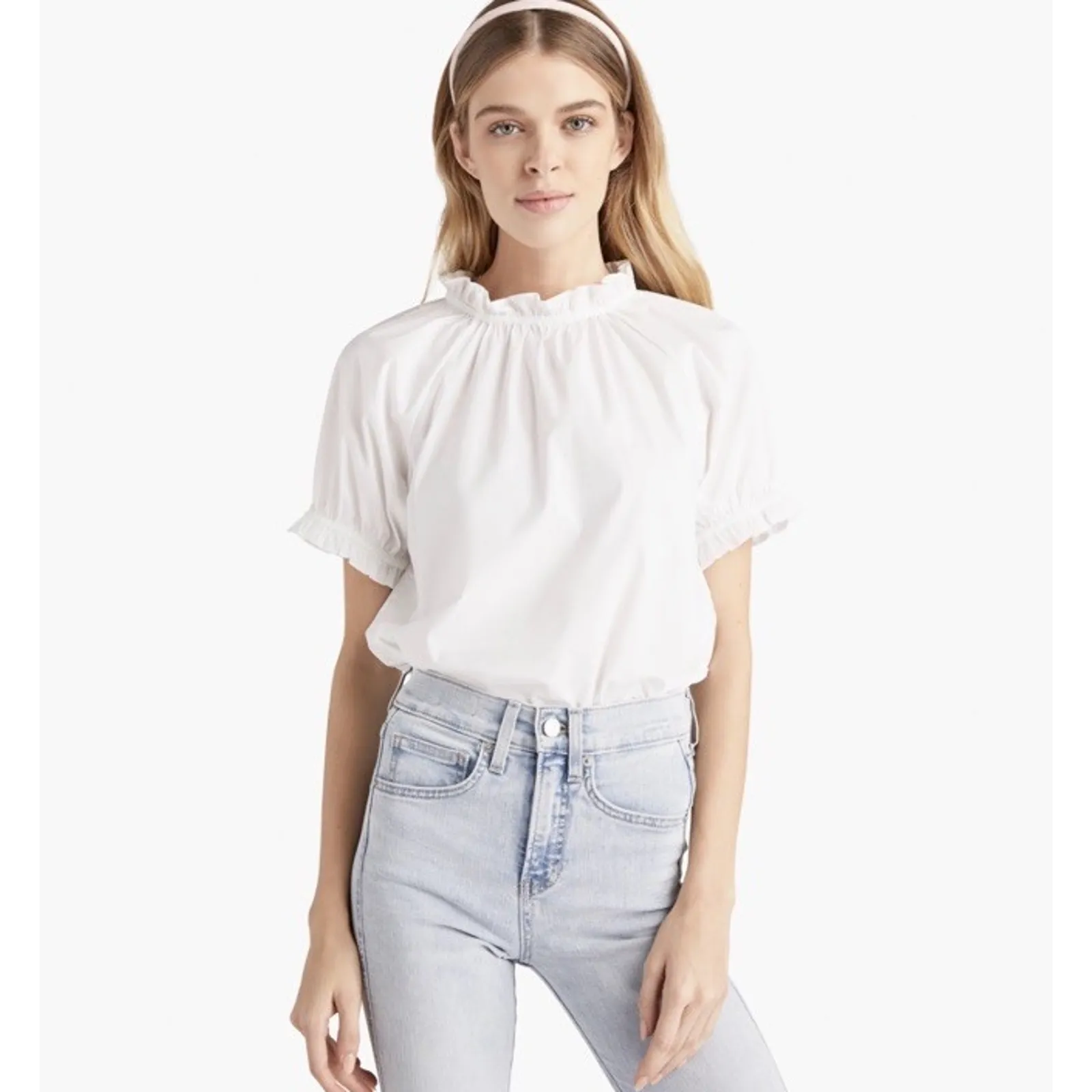 Hill House Kit White Ruffle Neck Blouse Sz Medium Minimalist Chic Romantic Top - Image 7