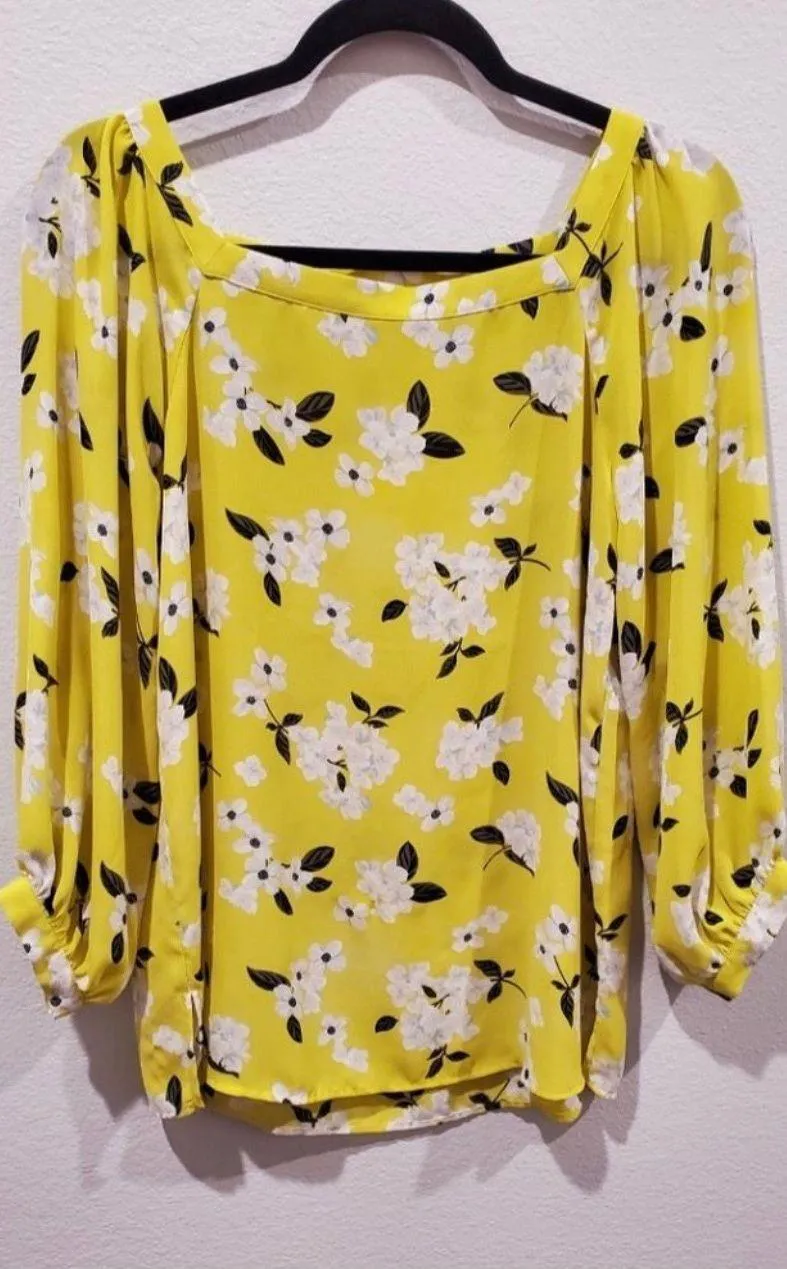 Loft Yellow Floral Long Sleeve Blouse - Image 2