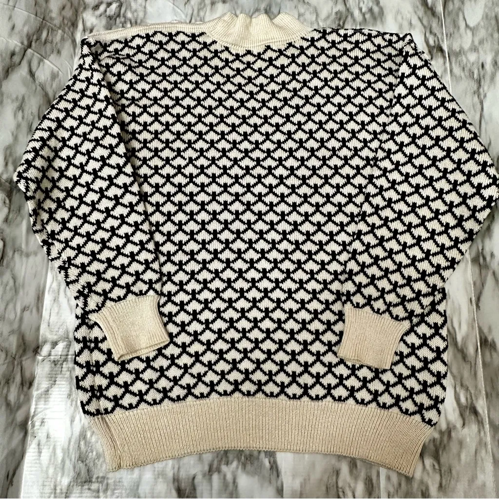 Cream Knit Sweater with Button Accents Vintage 90’s Hand Loomed High Neck Cozy Black Size L - Image 8