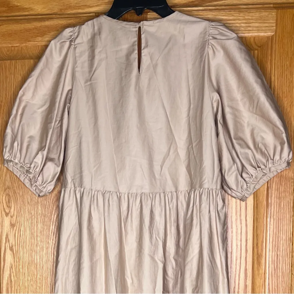 ZARA Asymmetric Puff Sleeve Tiered Cotton Poplin Midi Dress‎ in Camel Size XS - Image 16