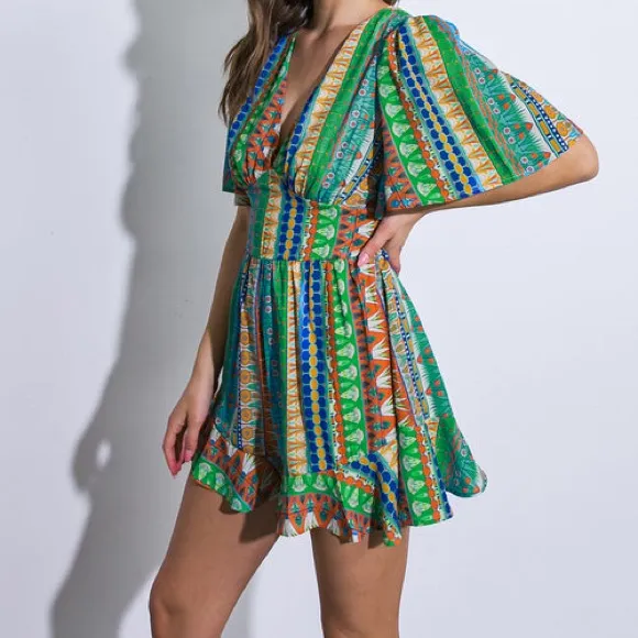 NWT Flying Tomato Green and Blue Patterned Romper Size L - Image 4