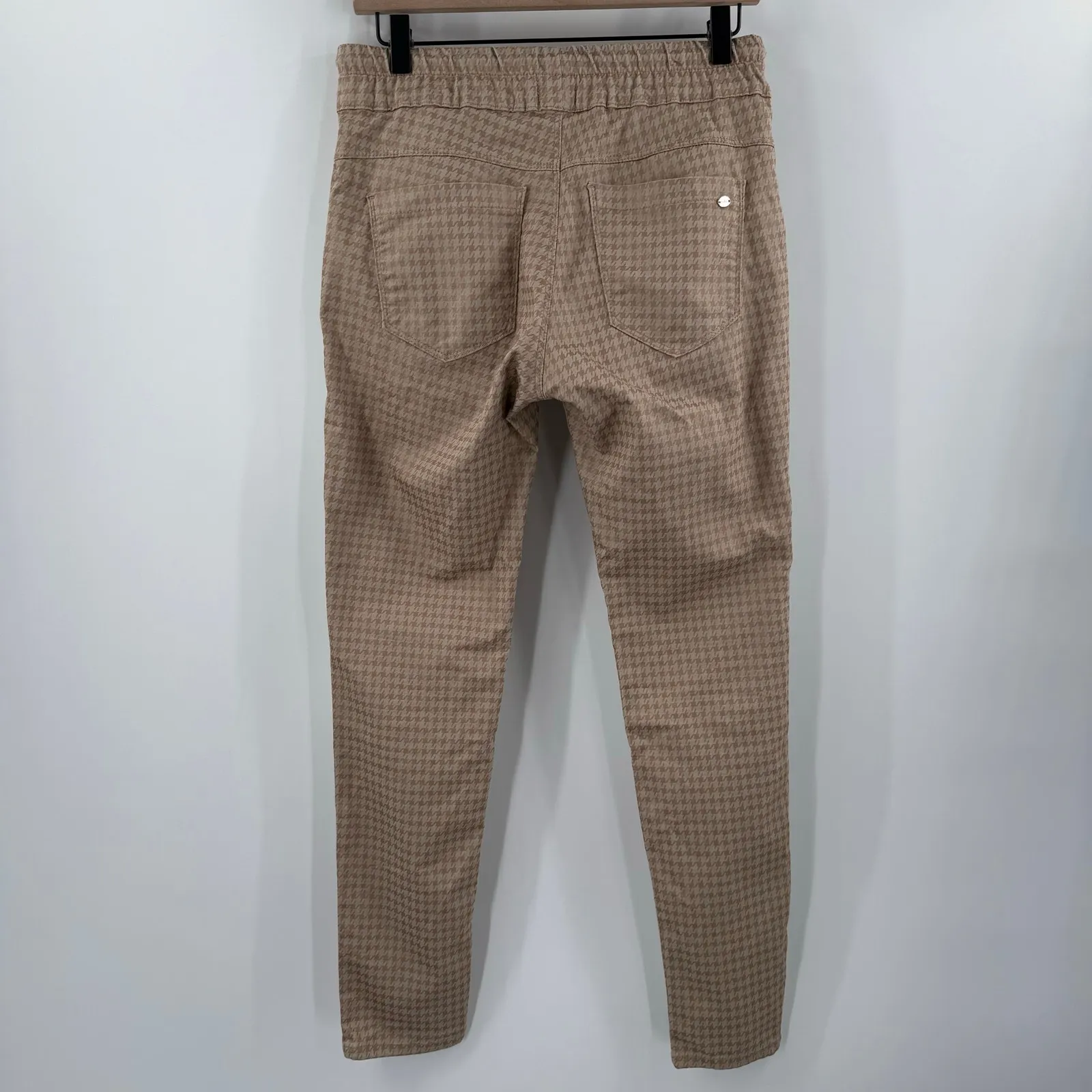 Bevy Flog Shely Pants Size 28 Houndstooth Checkered Metallic Drawstring Pull On Tan - Image 4