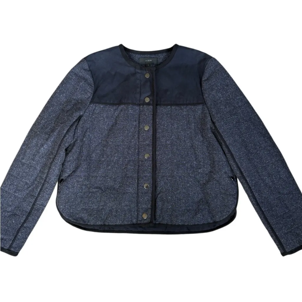 EUC J. Crew Navy Chevron Tweed Side Snap Topper Jacket Medium - Image 3