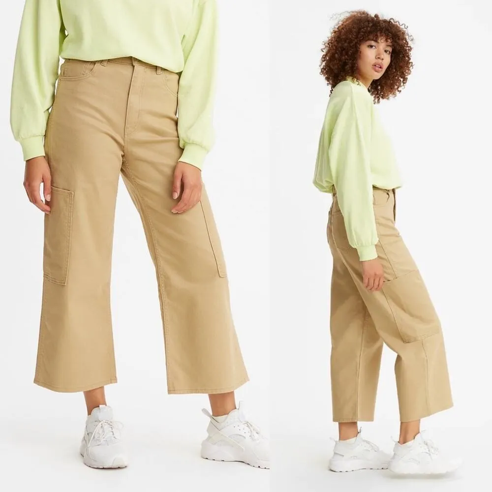 Levi’s high waisted wide leg utility‎ crop tan khaki pants size 32 minimalist - Image 2