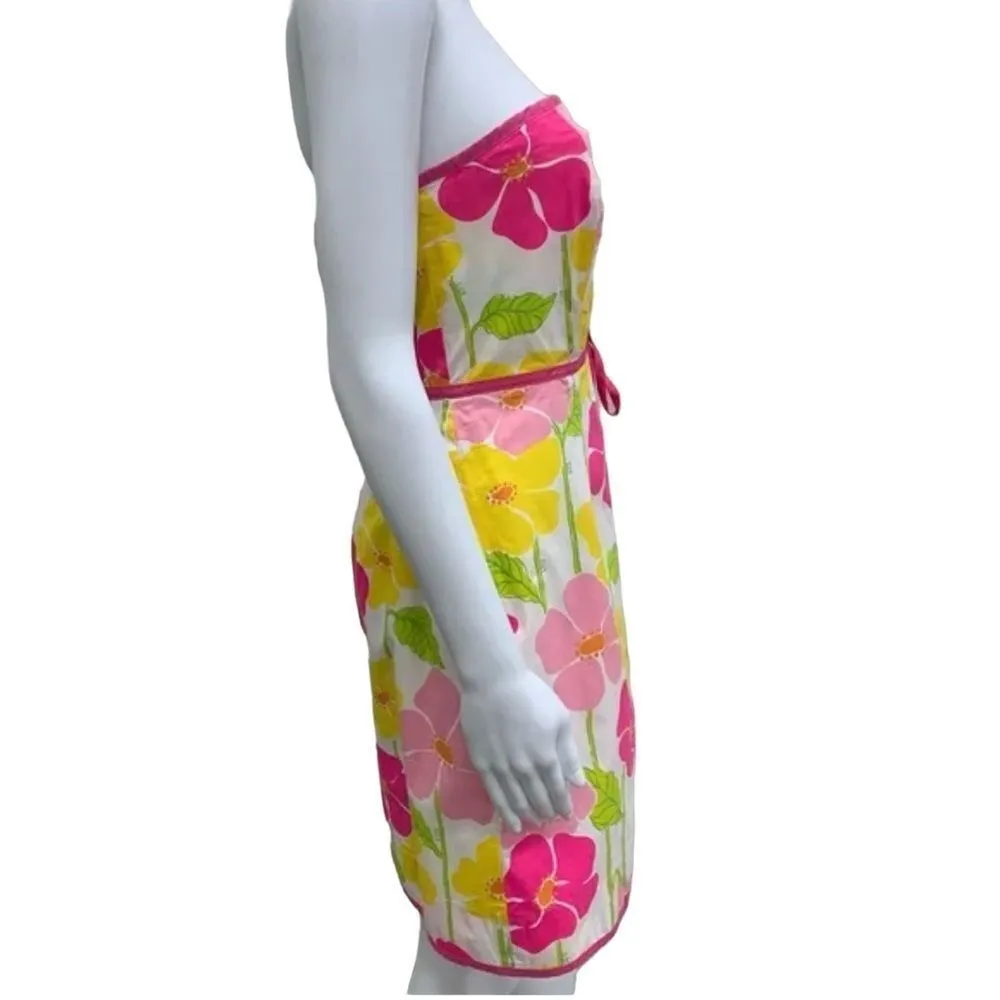 Lilly Pulitzer Vtg Floral Strapless Faux Wrap  Floral Dress - Image 3