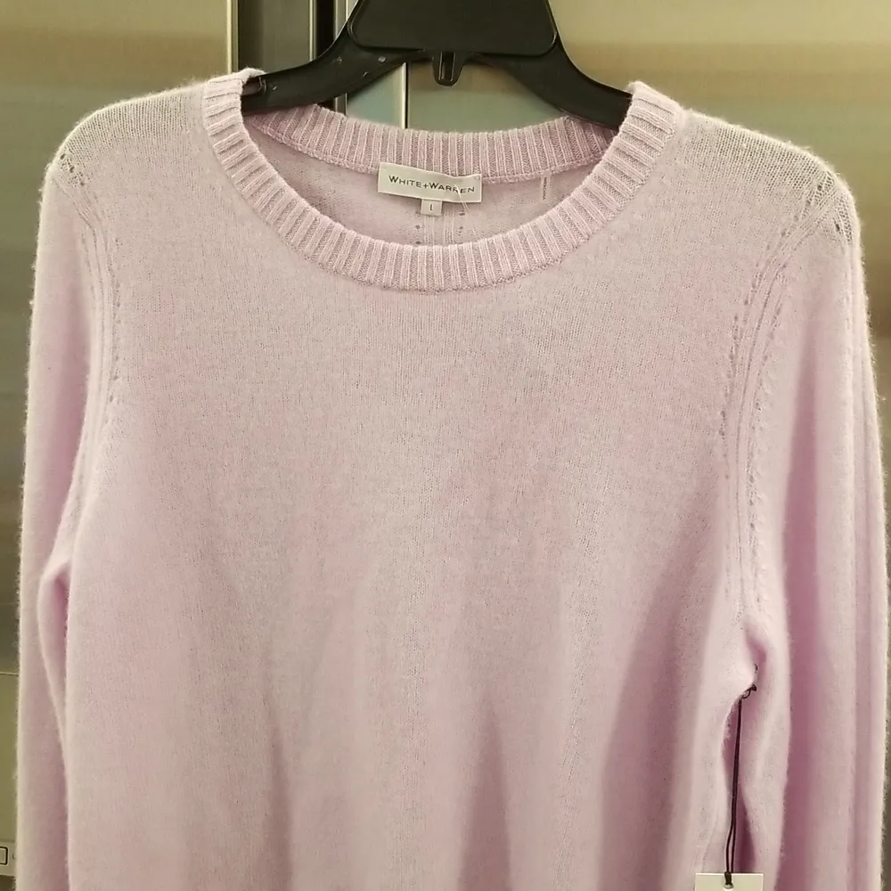 💕WHITE + WARREN💕 Cashmere Pointelle Detail Crew Neck Pullover ~ Large L NWT - Image 9