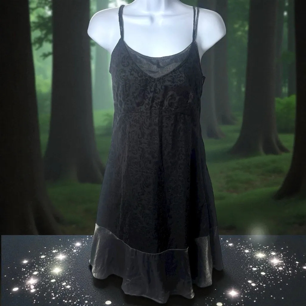 Y2K‎ Allure Velvet & Satin Black Shimmer Slip Dress Fairygoth Dark Romantic S - Image 2
