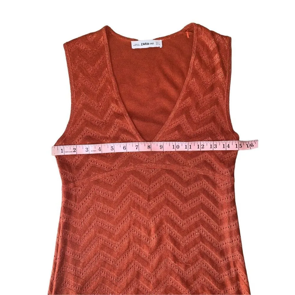ZARA Rust Orange Metallic Maxi Dress - Image 8
