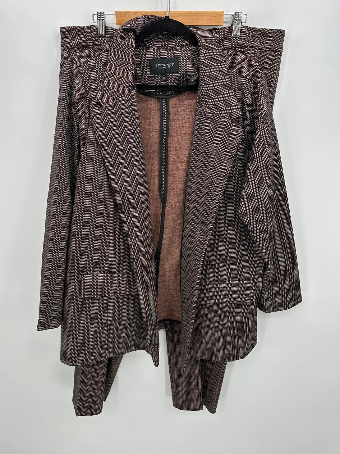 Liverpool Womens Suit Pant Set Size 18W/2X Brown Plaid Career Office Stretch - Image 1