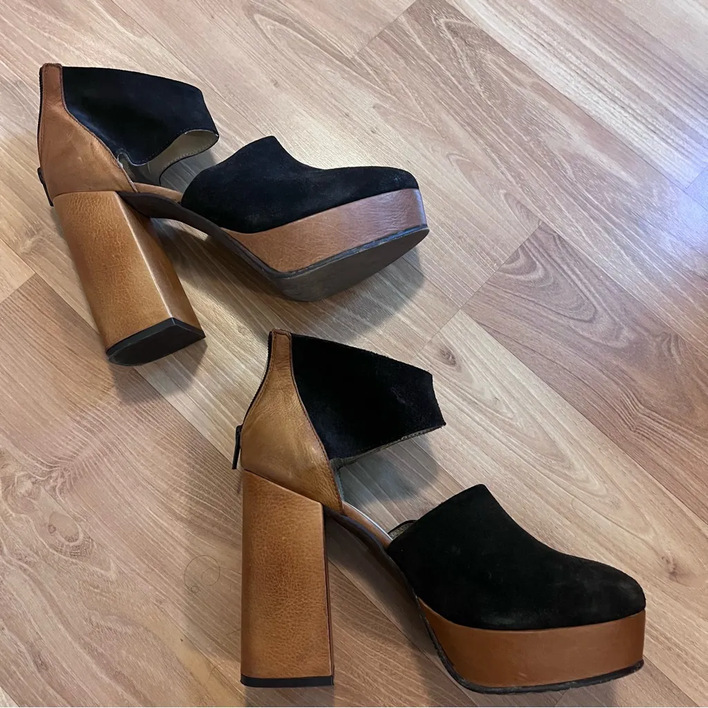 FREE PEOPLE LUXOR TAN COMBO PLATFORM HEELS Orange Size 8.5 - Image 4