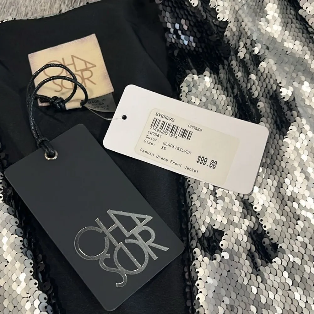 Evereve Chaser sequin drape front jacket reversible sequin black silver NWT - XS - Image 7