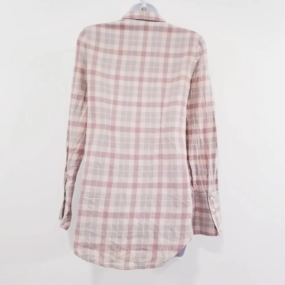 Express Plaid Flannel Lace Up Coreset Button Down Shirts - Image 3