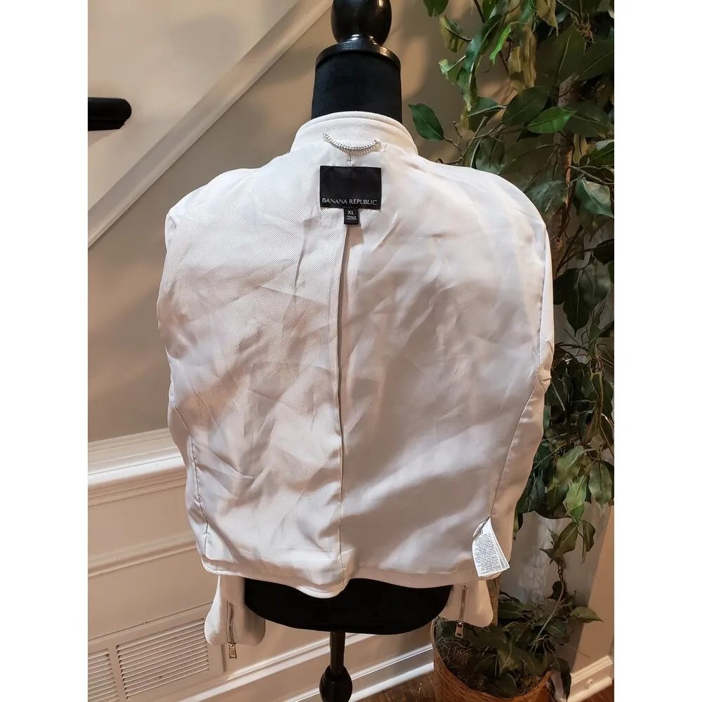 Banana Republic Moto Jacket Women's Size X-Large White Polyester Long Sleeves - Image 10