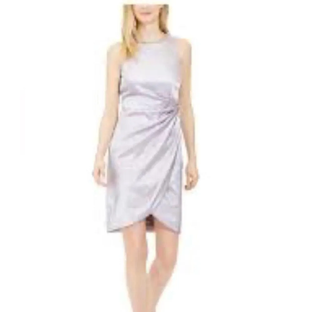 Calvin‎ Klein Silver Ruched Drape Sleeveless Jewel Neck Above The Knee Cocktail - Image 3