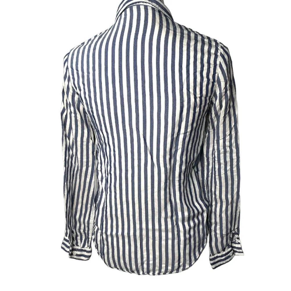 Zara Basic Striped Button Down Shirt White Denim Size Small - Image 2