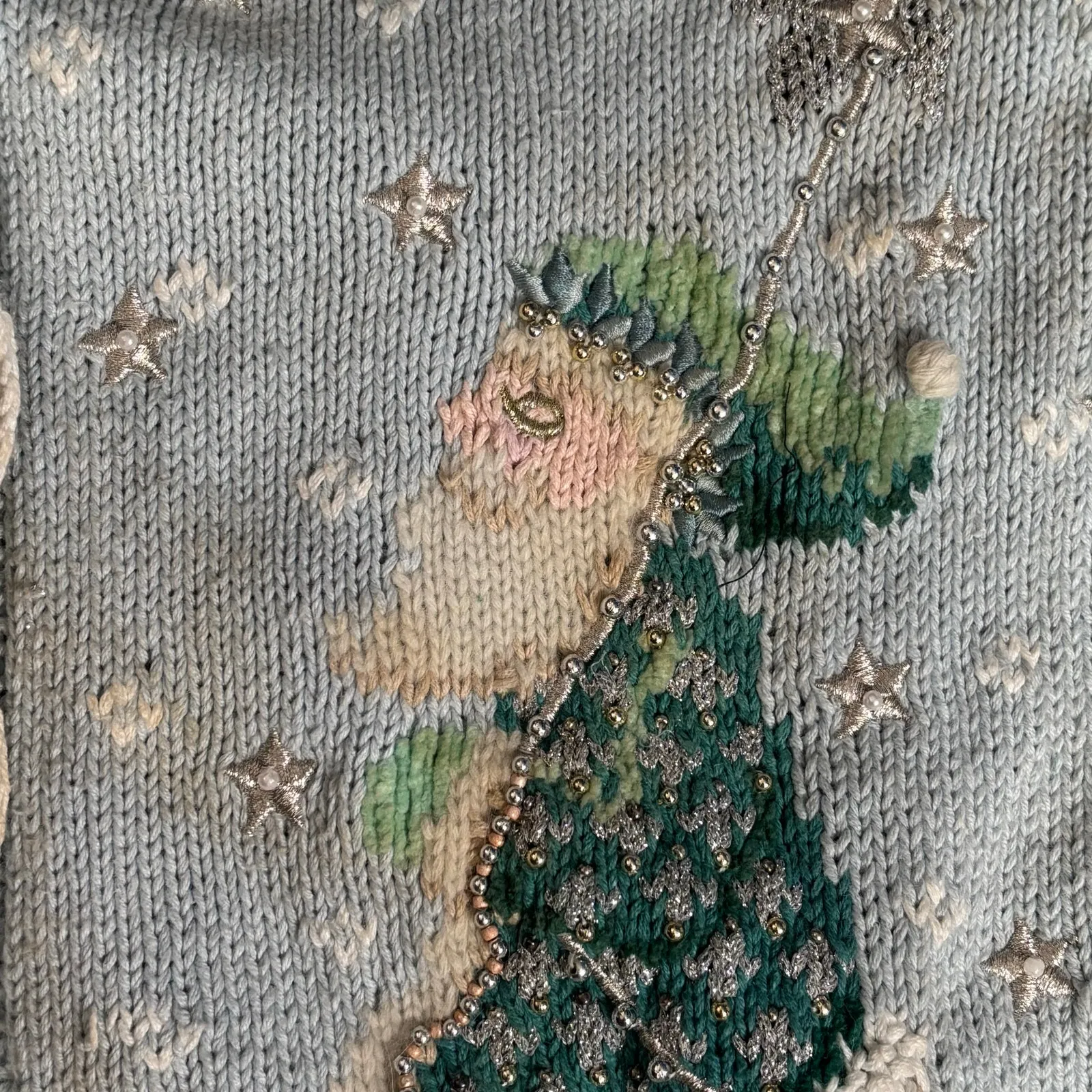 Vintage 90s Marisa Christina Beaded Christmas Cardigan Sweater Plus 2X Festive Blue - Image 10