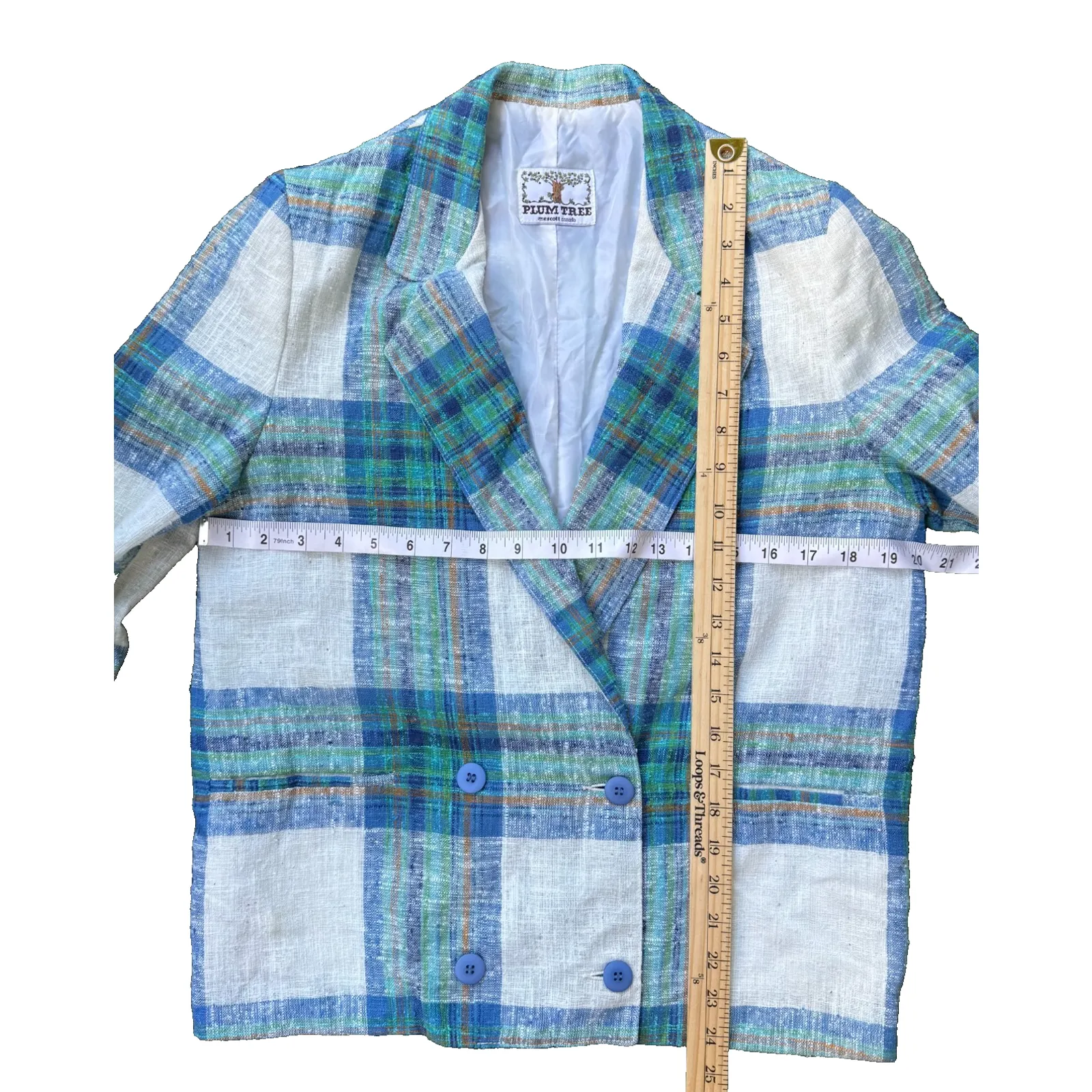 Vintage Plum Tree Escott Canada Blazer Blue Green Plaid Size 9/10 20x24 - Image 8