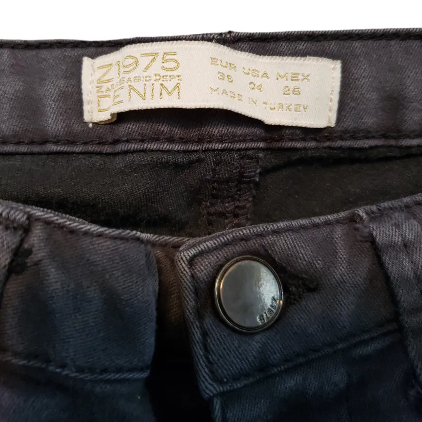 Zara Jeans Size 4 Z1975 Zara Basic Dept Denim Skinny Jeans Low Rise Ankle Zip Black Faded Fading  - Image 6