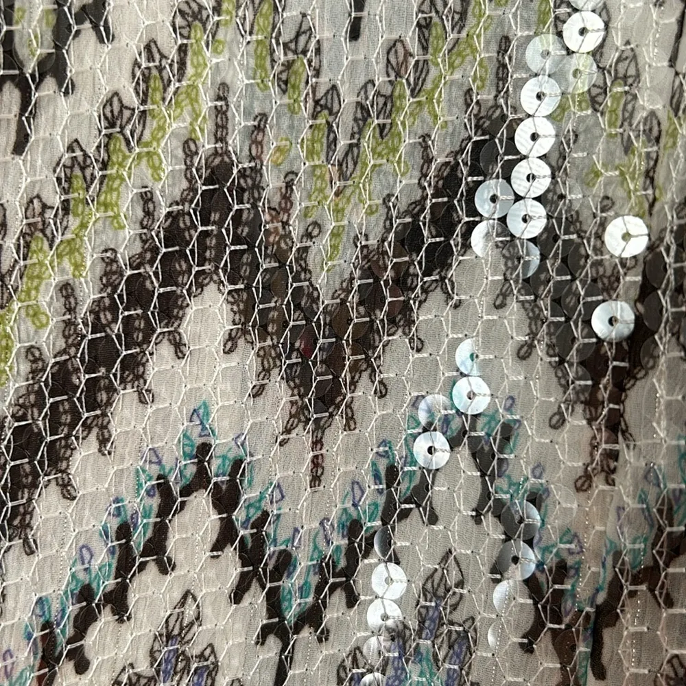 Chicos Ikat Meow Jewel Sequin Jacket Size 2 US 12 Chevron in Seascape Lined - Image 3