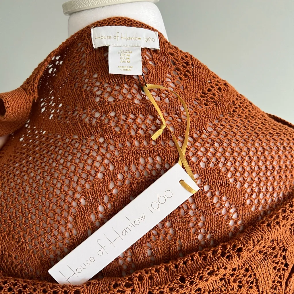 House of Harlow 1960‎ M Revolve Burnt Orange Crochet Open Knit Maxi Dress Nwt Size M - Image 2