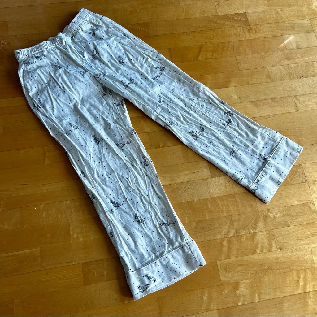 Banana Republic Wide Leg, Flannel, Tiger Lounge Pant, White, Black, Size XS - Image 15