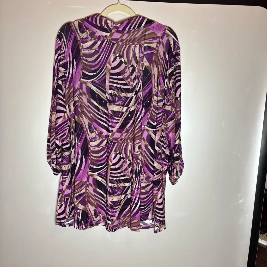 Women's Swirl Sequins Purple white Patterned Button Down Shirt Size 3X - Image 4