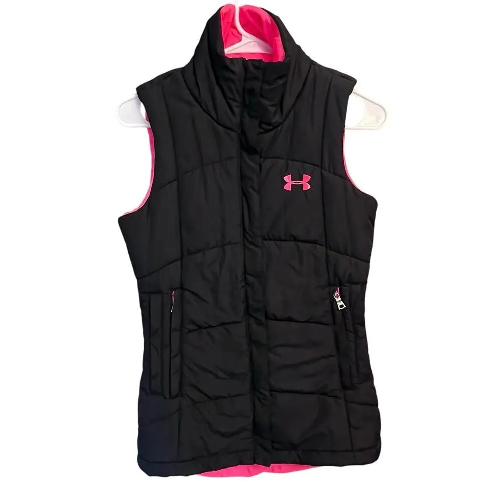 Under Armour Women’s Semi-Fitted Puffer Ski Vest Black Hot Pink Size XS - Image 3