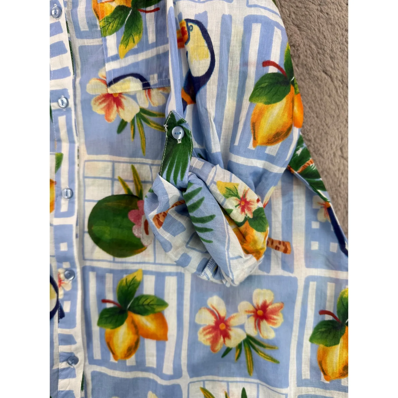 NWT True Destinations Resort Wear Tropical Toucan Print Shirt Dress Size S‎ - Image 9