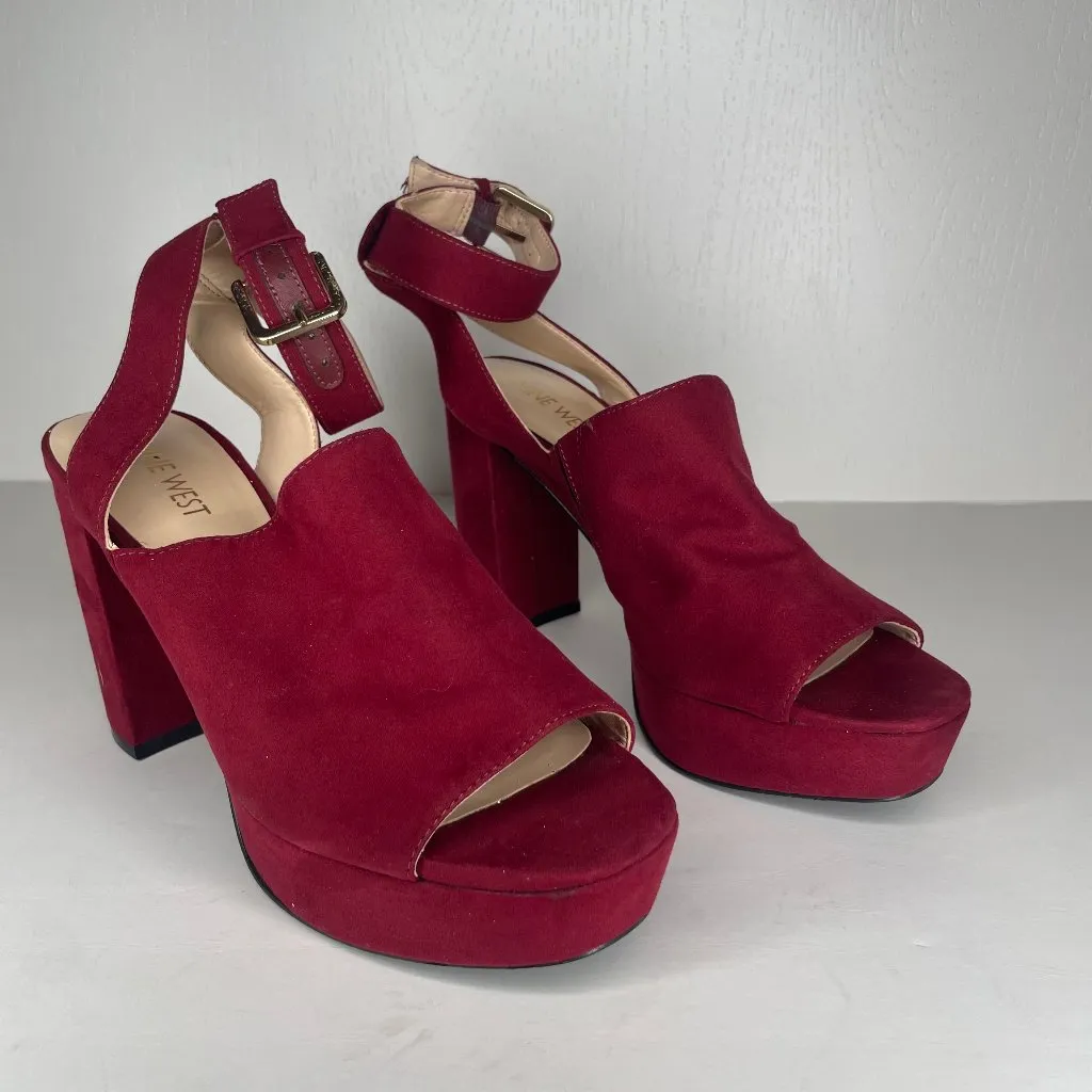 Burgundy Platform Strappy Peep Toe Sandal Heel Size 7 Feminine Y2K - Image 3