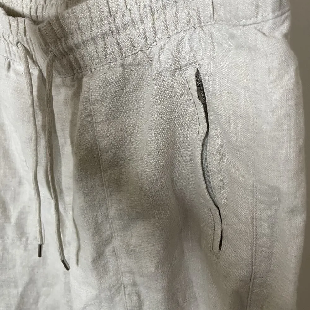 Athleta Ivory Linen tapered jogger drawstring pants size US medium - Image 5